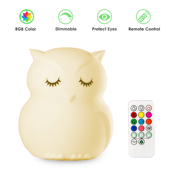 Mothermed Owl Night Light for Kids Baby Silcone Night Light LED Nursery Lamp Dimmable Baby Night Light with Touch Sensor Remote Control Rechargeable 9 Colors Change Night Light for Children