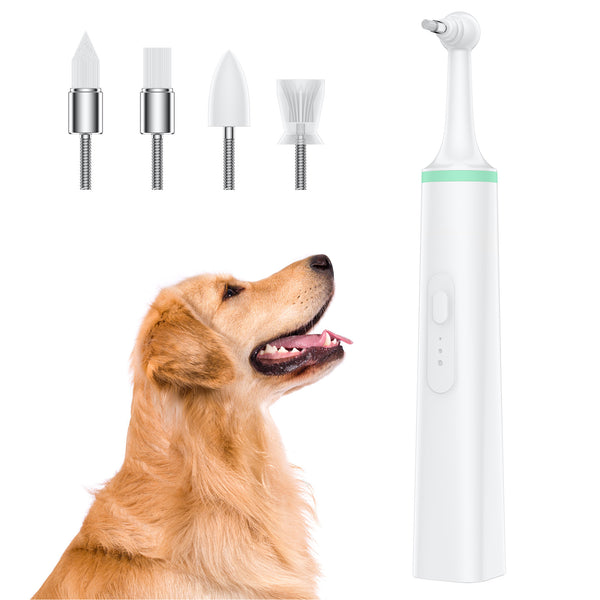 mothermed Dog Tartar Cleaner Electric Professional Teeth Polisher Pet Calculus Plaque Stains Teeth Cleaner with 4 Brush Head Puppy Dental Scaler Care Cleaning Tools Kit for Dogs Cats